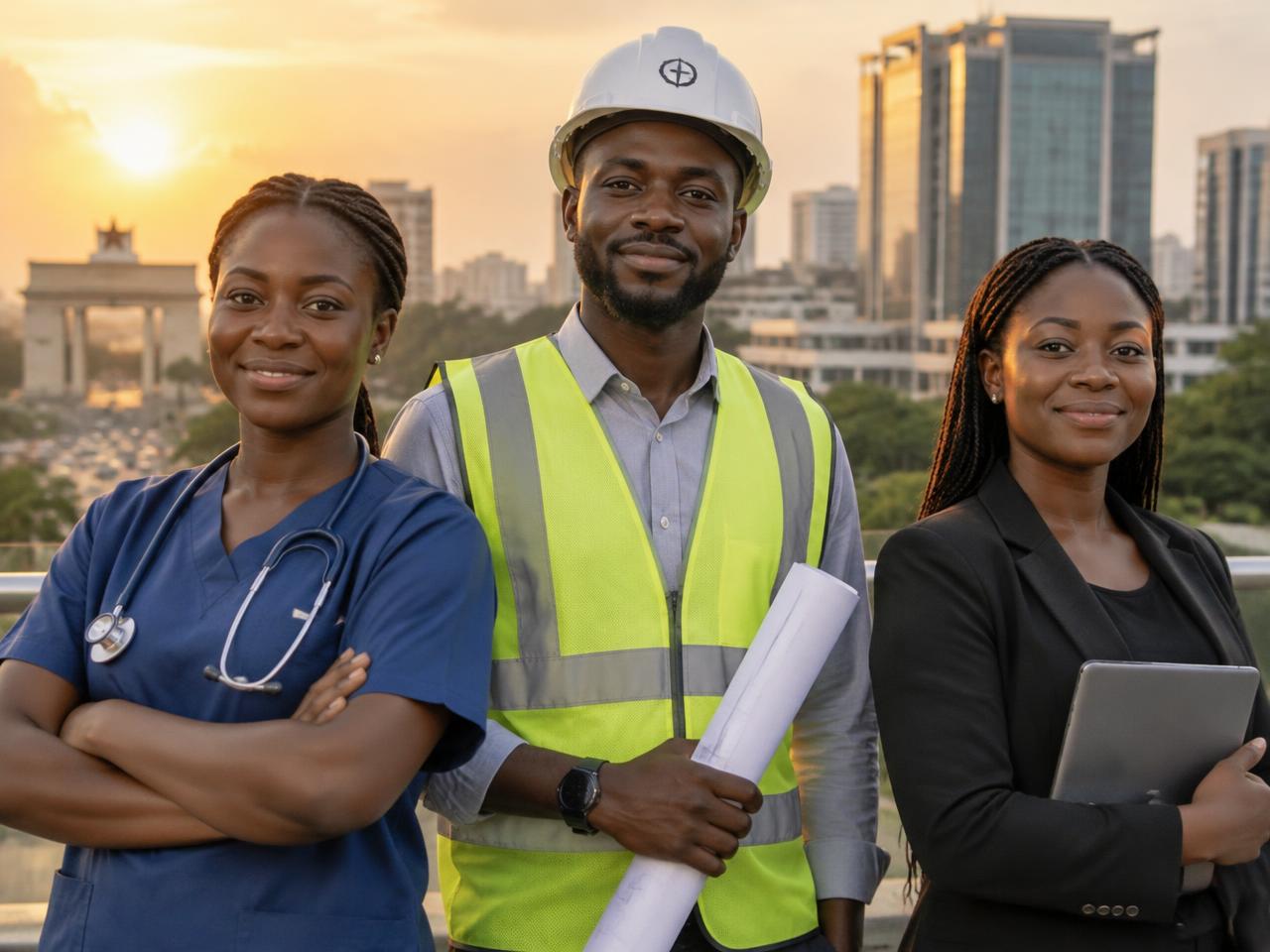 Ghanaian nurse, engineer and office professional in Accra